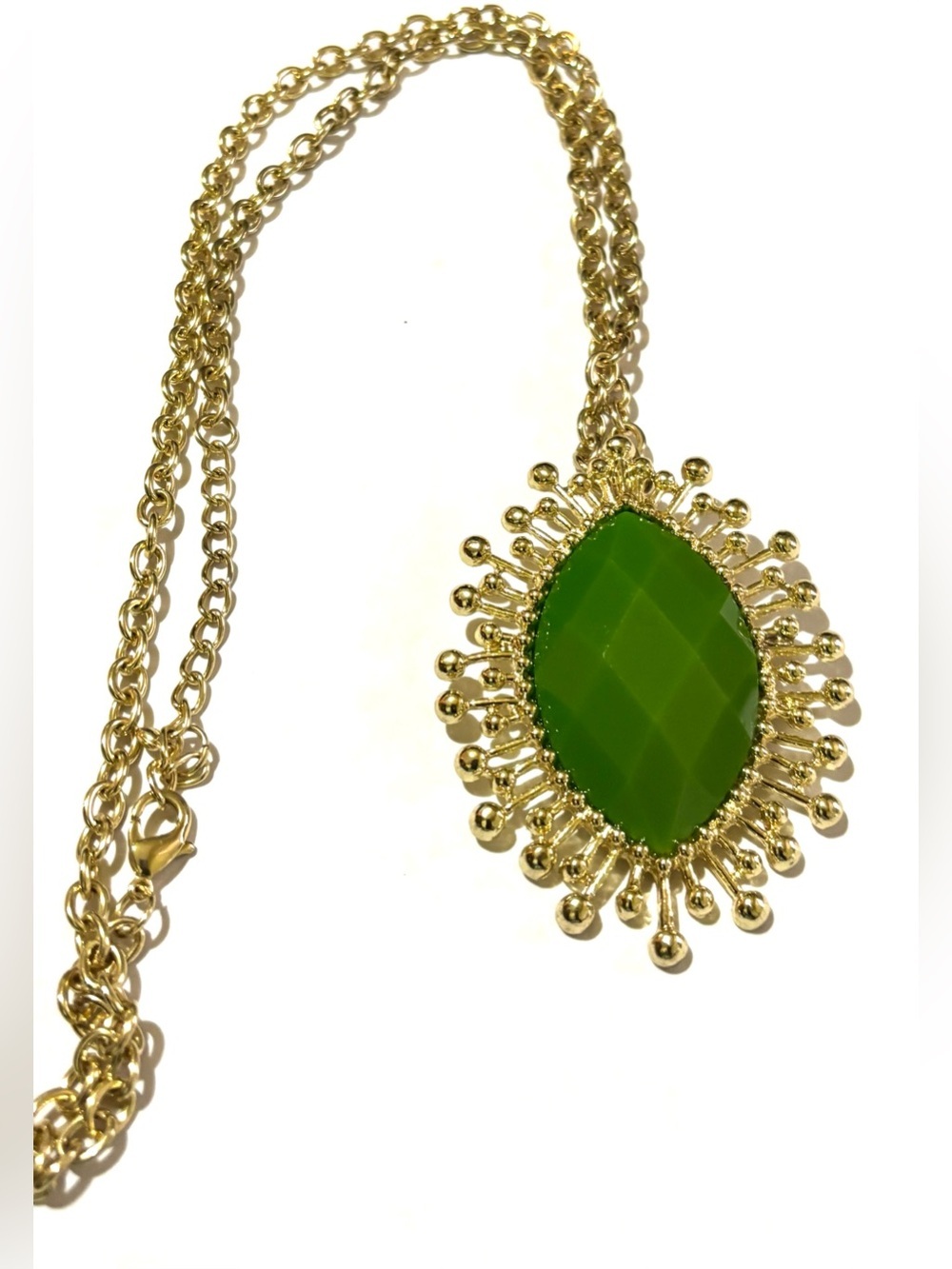 Fashion Jewelry Gold-Tone Necklace with Green Marquise Pendant